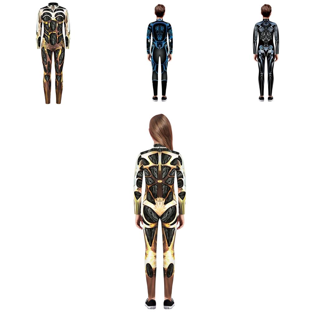Stretchy Robot Armor Print Halloween Cosplay Jumpsuit Bodysuit Costume