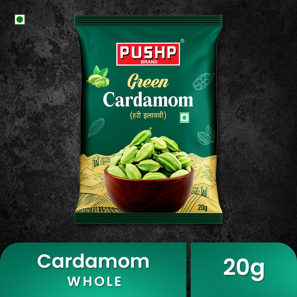 Pushp Green Cardamom Whole Elaichi 20 g Pack Of 1 Premium Sabut Hari Elaichi For Authentic Cooking Aroma And Natural Freshness