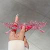 Fashion Rimless Fire Design Shades Women Candy Color Decor Party Sunglasses Chic Crystal Shiny Beach Pink Sun Glasses