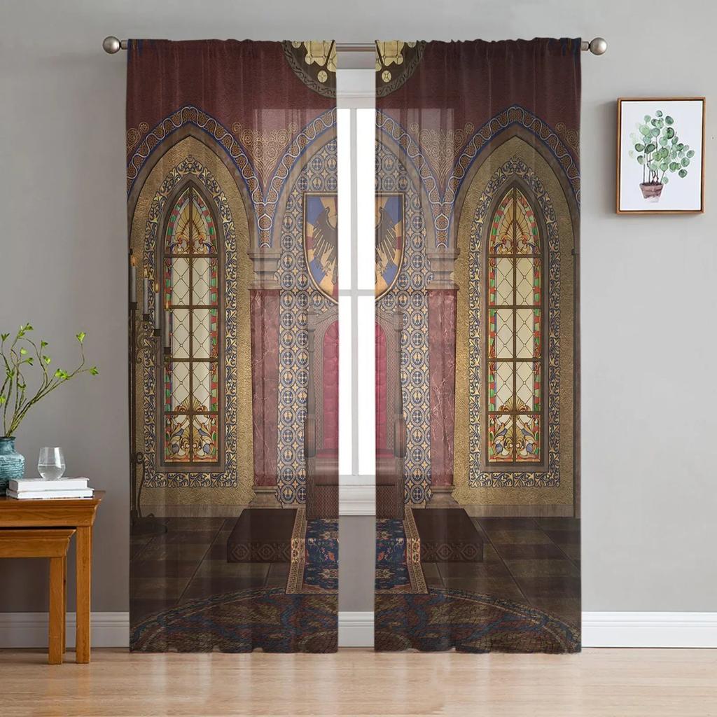 Castle Window Desk Moon Cat Book Sheer Window Drapes for Living Room the Bedroom Contemporary Curtains Curtain Panels