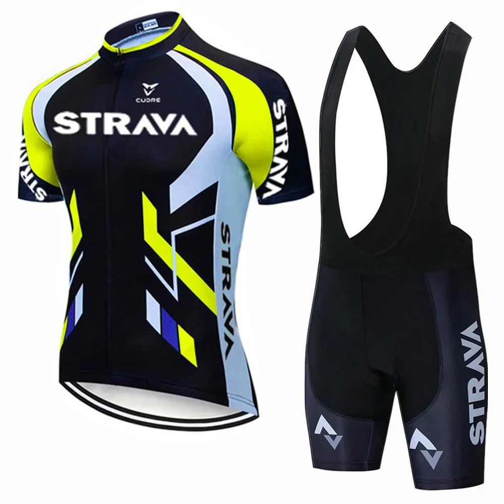 Strava Bicycles Cycling Jersey Set MTB Mens Cycling Maillot Summer Cycle T-Shirt Bib Shorts Suit Triathlon Mountain Bike Clothes