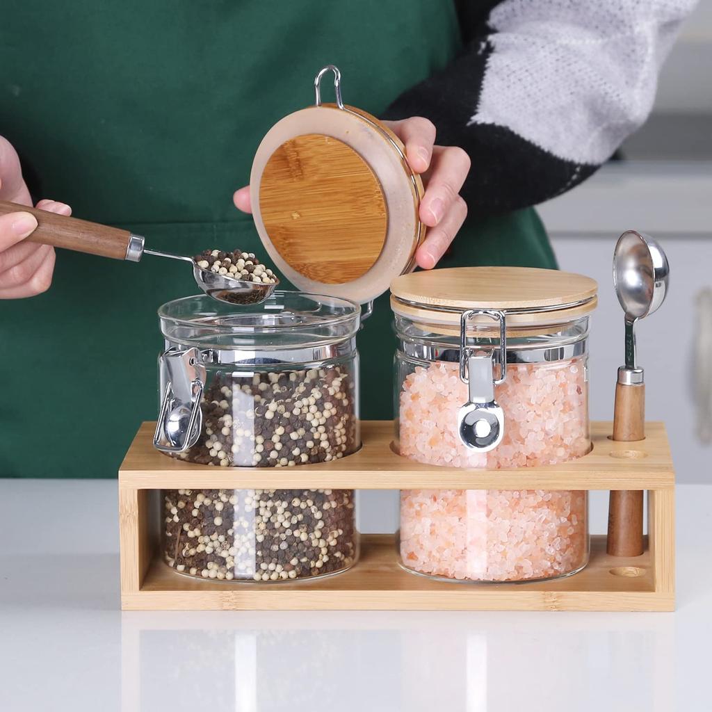 KKC Canister Glass Jar Airtight Container for Coffee Beans/Ground 250g, Coffee, Sugar, Salt, Etc. Popular Airtight Storage Container, Snow Peak, Set O