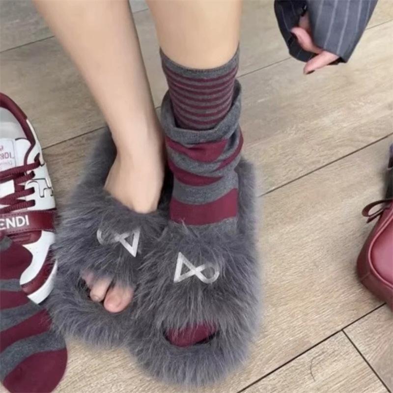 The More I Like It~ Fake Two-Piece Design Socks, Ankola Red Stripes Stacked On The Bell Mouth Stacking Socks