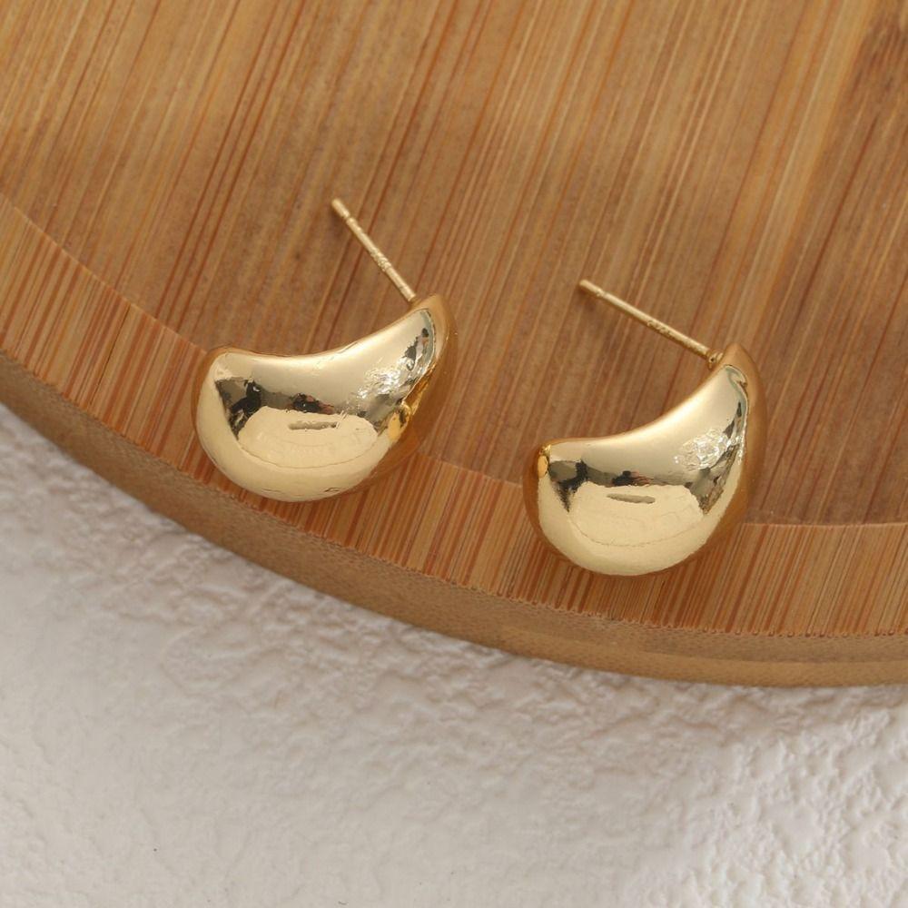 Water Droplet Glossy Teardrop Earrings Retro Half-round Stud Earrings Metal Drop Earrings  Women