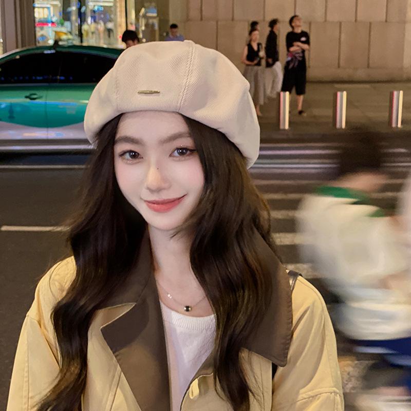 Fashion Black Beret Female Face Small Versatile Retro Painter Hat Pumpkin Hat Hat Autumn and Winter High Sense