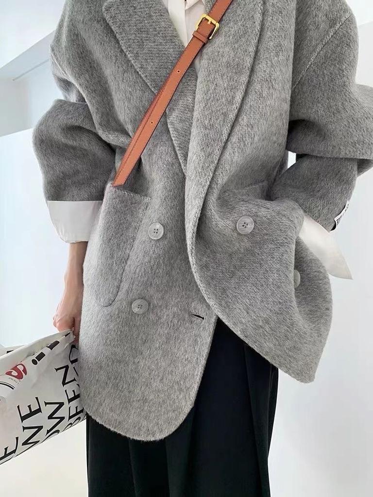 Frühling und Herbst kurzer hochwertiger doppelseitiger Kaschmirmantel Damen locker Koreanische Wollanzugjacke