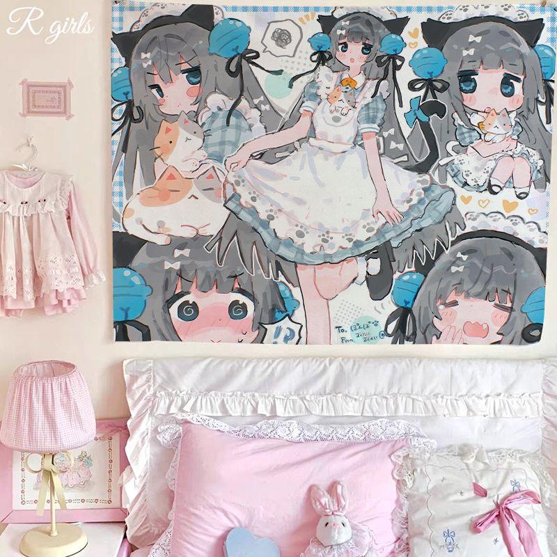 Ins Japanese Sweet Girl Background Wall Hanging Cloth Cartoon Cute Bedroom Room Decoration Background Cloth Wall Tapestry