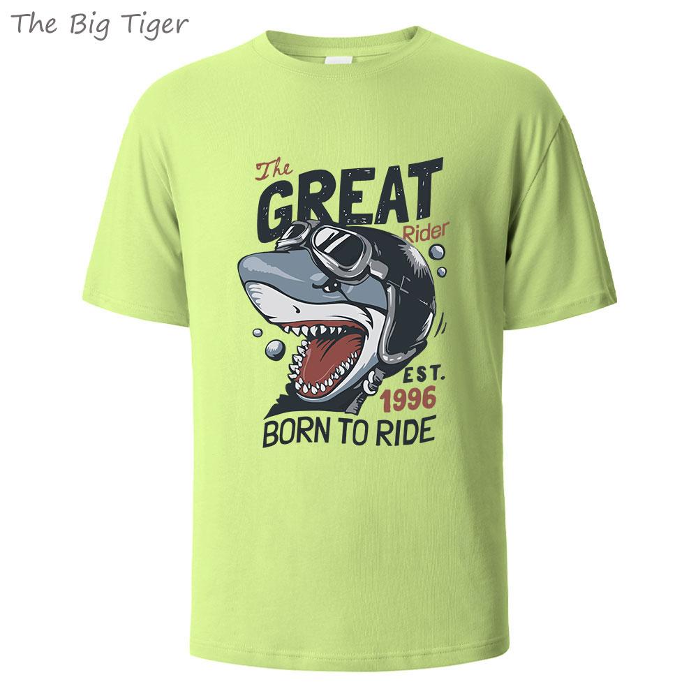 Great Shark Printing Mens Basic Cotton Tee Simple Round Neck Comfortable Fit Lightweight Breathable Casual Wear Mens Tshirt