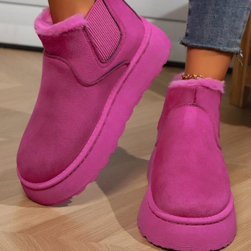 Japan and South Korea foreign trade solid color thick-soled short snow boots women's muffin flannel elastic band warm cotton boots