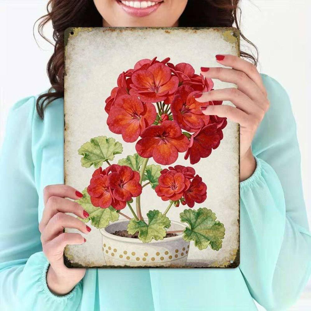 Vintage Metal Flower Wall Art Poster, 20x30cm Decorative Home Garden Sign