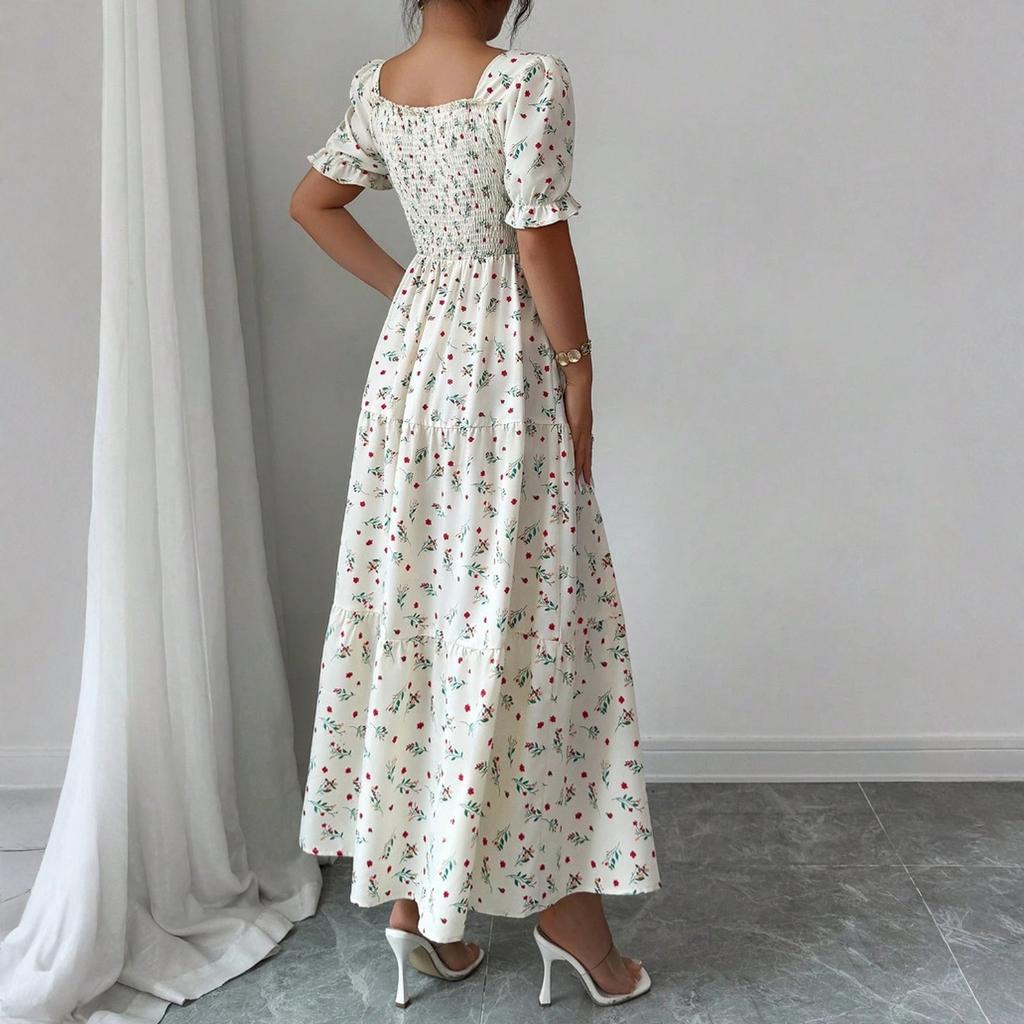 Women's Dress Casual Flowy Dresses square neckline Vocation Boho Beach Sundress