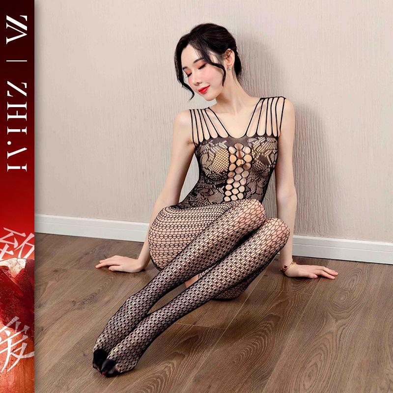 Passionate Sheer Lingerie Set: Fishnet Stockings & Crotchless Bodysuit
