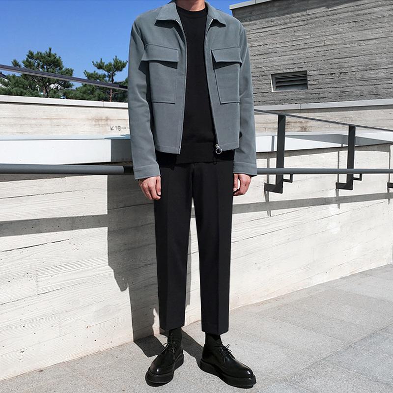 

Мужская осенняя куртка с большим карманом в корейском стиле, модная и красивая куртка, повседневная свободная универсальная верхняя одежда для мужчин 2XL темно-синий