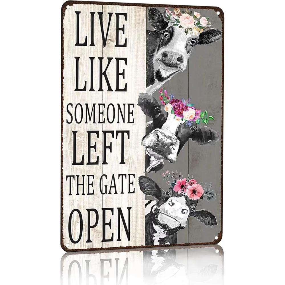 Vintage Chicken Decor Sign Live Like Someone Left The Gate Open Tin Sign for Home Chicken Coop Farm Kitchen Bathroom Wall Decor