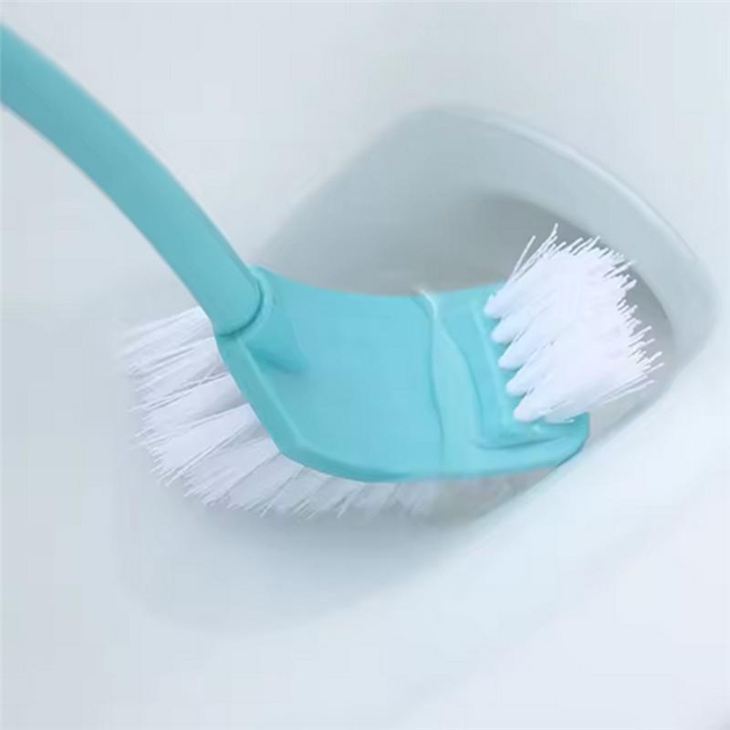 B97A-Double Head Clean Toilet Brush Bathroom Cleaning Soft Hair Plastic Curved Brush Blue синий