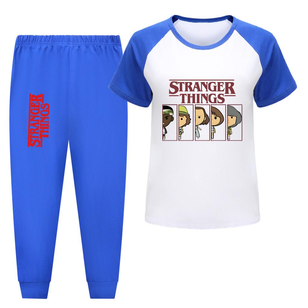5248 Kids Boys Girls Stranger Print T-shirt Pants Trouser Sport Tracksuit Clothes Set