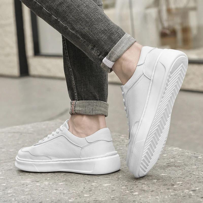 Fashion Classic White Sneakers for Men Comfort Genuine Leather Sneakers Skateboarding Sports Shoes Men Trainers Men White Shoes