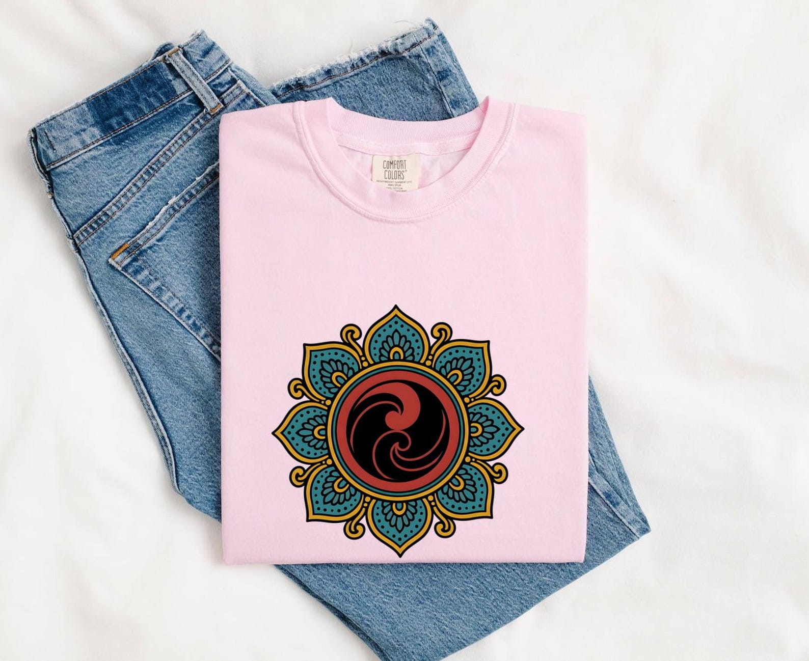 Mandala Art Shirt Sports Fitness Gift Women Ethnic Tee Mandala T-Shirt Athlete Enthusiast Tribal Tshirt Workout Graphic Linear Botanical S