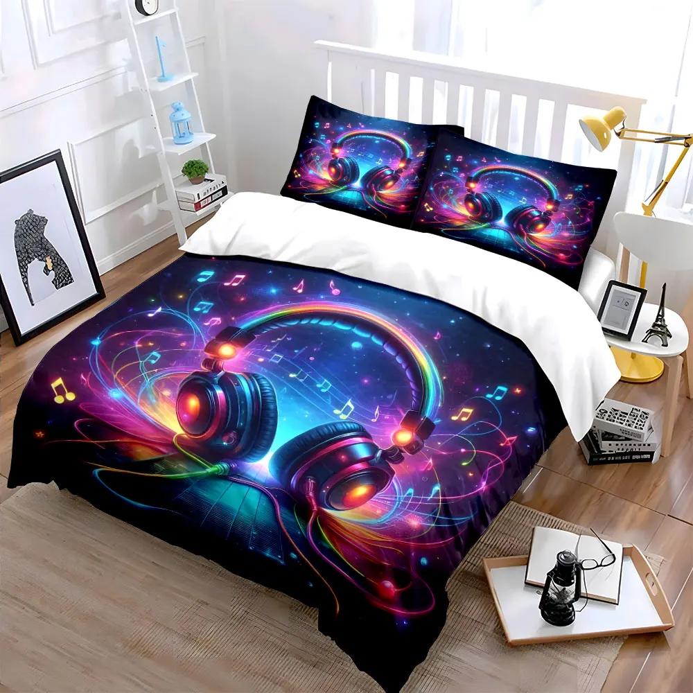 Colorful Music Decor Set Bedding Set with 1 Duvet Cover 2 Pillowcases Single Double King Queen Gift