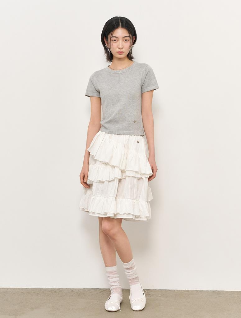 General Idea Asymmetrical Cotton Frill Midi Skirt [White] / Wbe2L13513