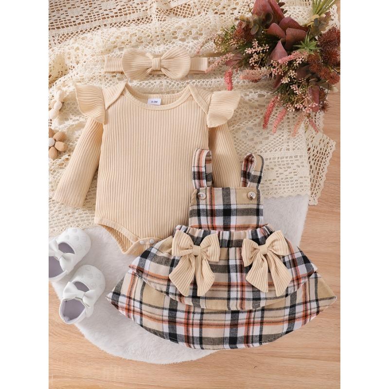 Haine Fetiță Nou-născut Infant Salopetă cu Mânecă Lungă cu Bentiță Set 3 piese Fundă Toamnă Iarnă 0-18 Luni, pentru Exterior