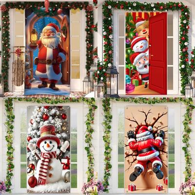 Door Hanging Christmas Door Banner Atmosphere Arrangement Holiday Props Christmas Tree Banner Old Man Snowman Background