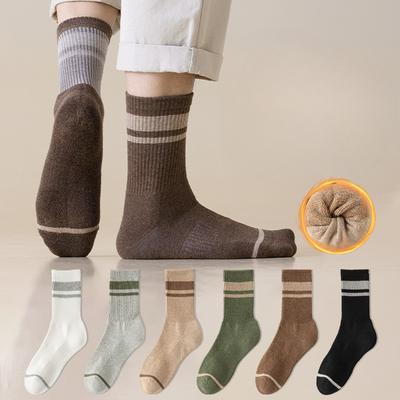 Herren Socken aus reiner Baumwolle in mittlerer Wadenlänge für Herbst und Winter, Verdickte warme Frotteesocken für Herren, Gestreifte nahtlose lange Wadensocken für Herren