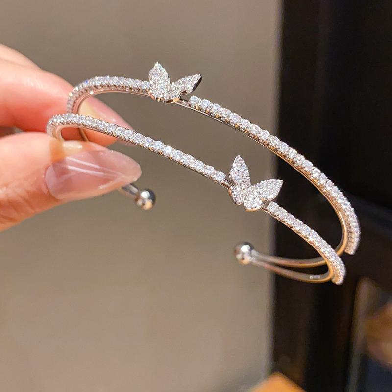 Sparkling Luxury Elegant Bow Butterfly Women's Double-layer Opening Bracelet For Daily Wear Party Wedding Jewelry Accessories