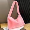Simple Design Women Soft Plush Hobos Shoulder Bags Winter Furry Ladies Clutch Purse Handbag Female Underarm Bag Crossbody Bags