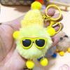 Mignon Cartoon Loutre Lapin Fourrure Lunettes Pendentif Porte-clés Ornement