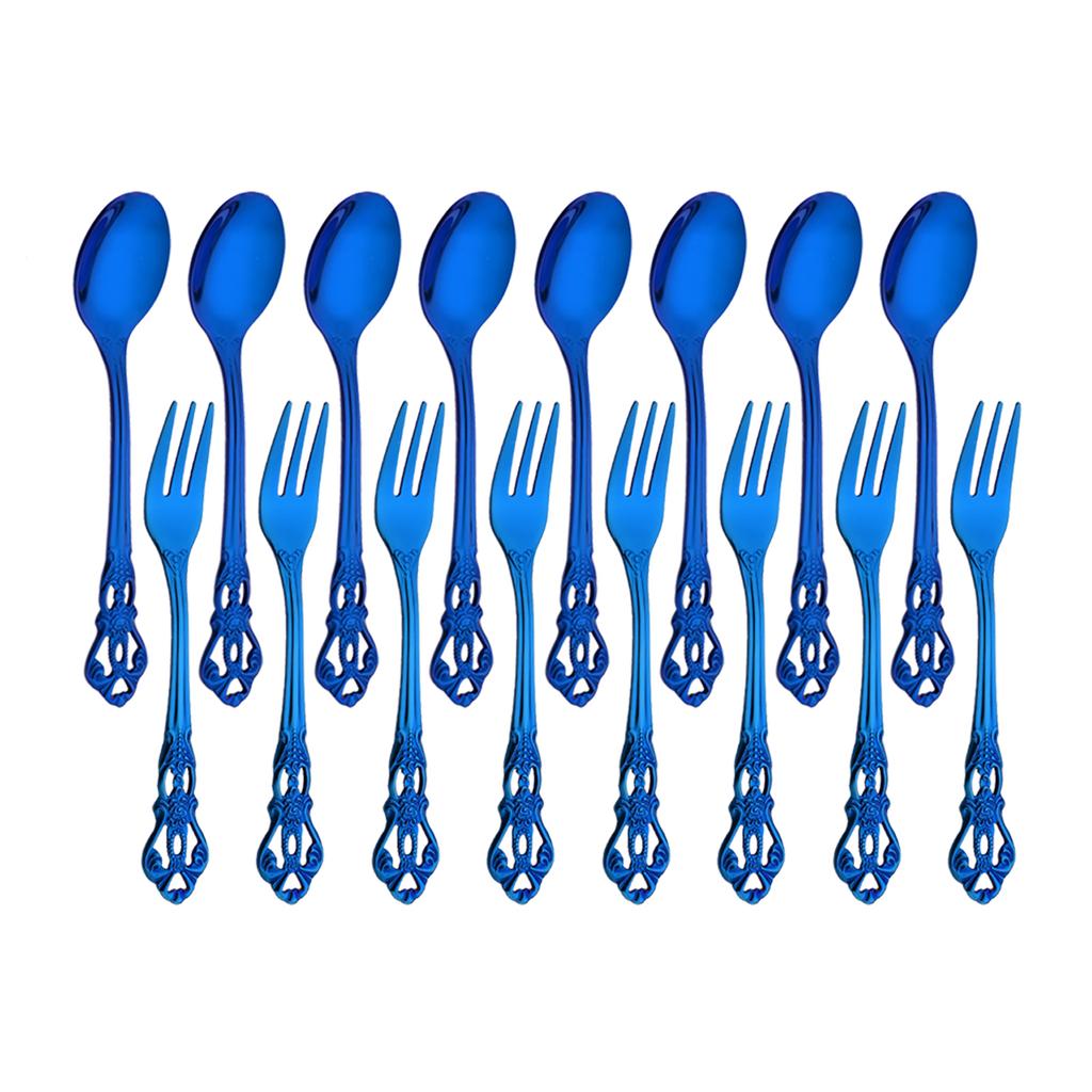 16Pcs Stainless Steel Teaspoon and Fruit Fork Set Afternoon Tea Small Dessert Spoon Fork Kitchen Tableware Western Style Dinnerware
