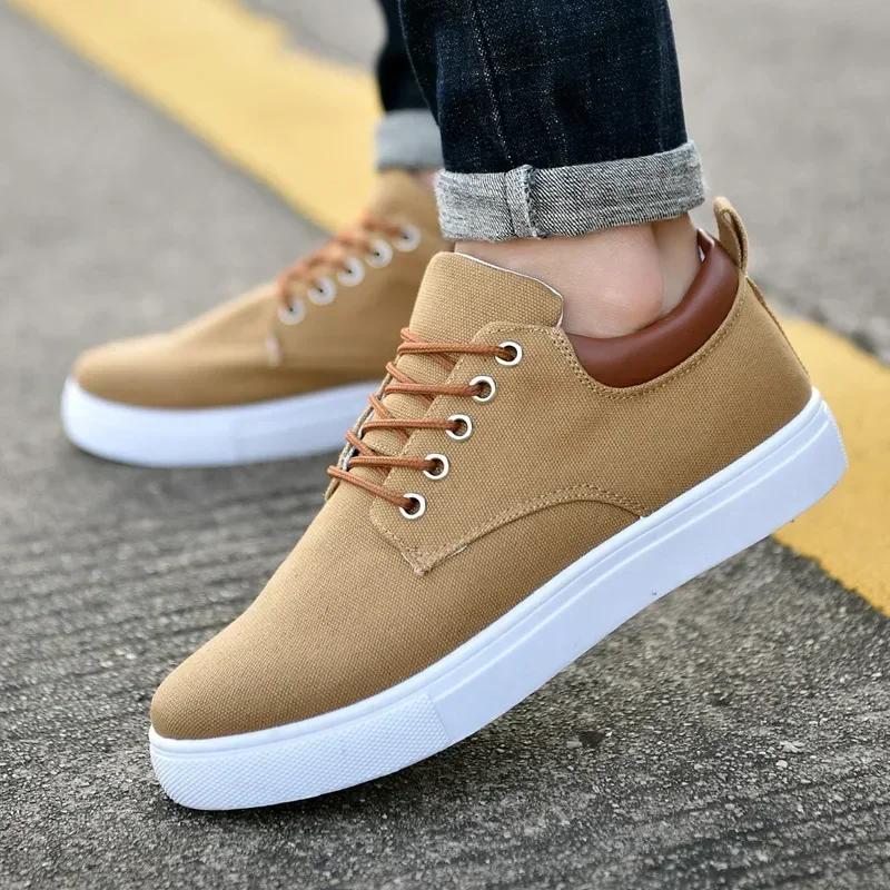 Fashion Canvas Men's Sneakers Black Lace Up Sping Shoes Classic Casual Vulcanized Shoes Size 47-48 Mens Spring Sport Shoes