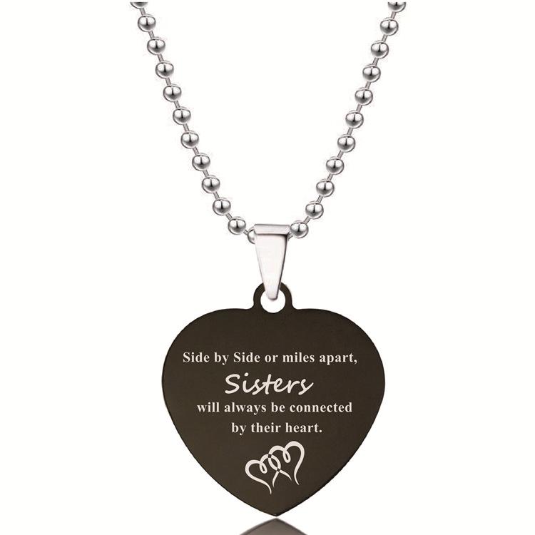 European-American Black Stainless Steel Heart Pendant Necklace – Engraved Titanium Steel Christmas Gift