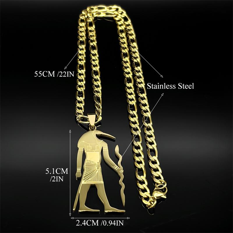 Vintage Hip Hop Egyptian God Horus Pendant Necklace for Women Men Stainless Steel Gold Color Chain Ankh Necklaces Jewelry