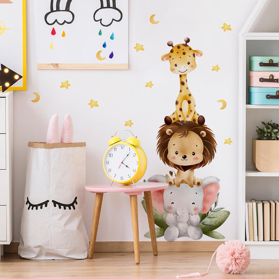 Stacking Fun Animals Wall Sticker Kids Room Bedroom Self-Adhesive Decor Warm Wall Decoration