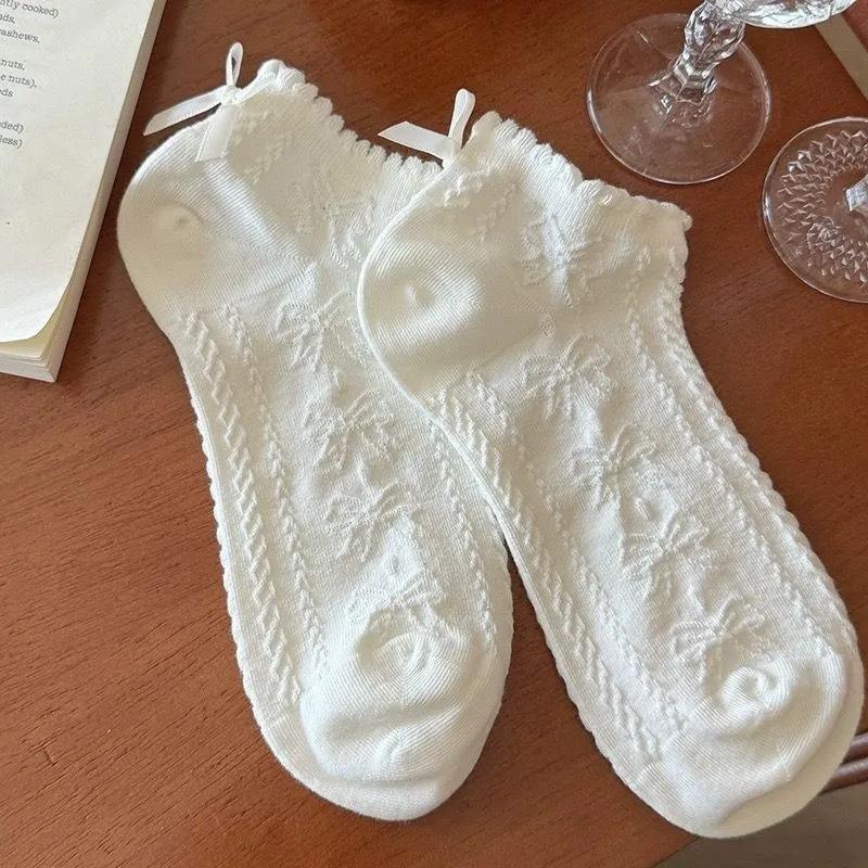 Female Summer Thin Model Lovely Bow Low Help Shallow Mouth Mesh Breathable Lace Socks