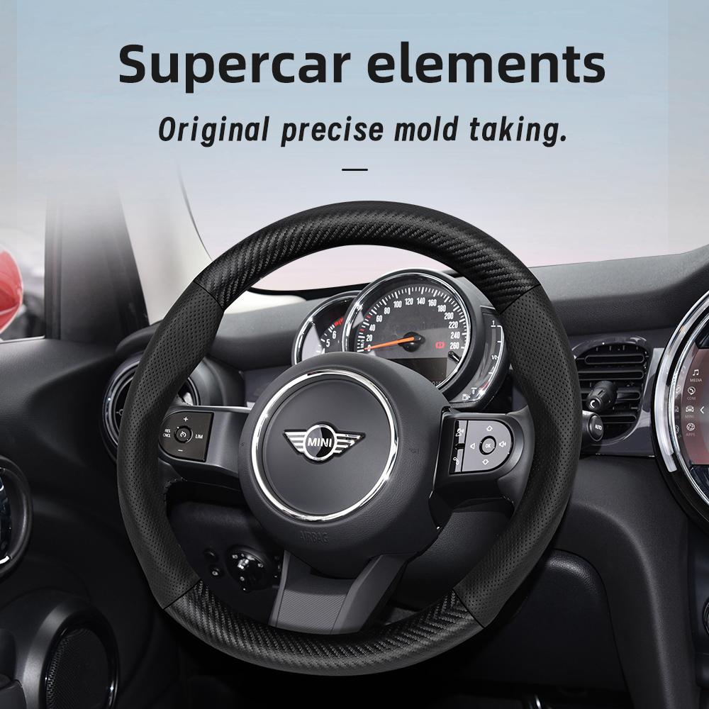 For MINI Perforated Leather & Carbon Fiber Texture Steering Wheel Cover Mini Cooper R56 R50 Countryman R60 U25 Accessories
