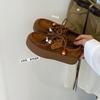 Retro beaded women's autumn new lace-up loafers, thick-soled heightening Boken kangaroo shoes