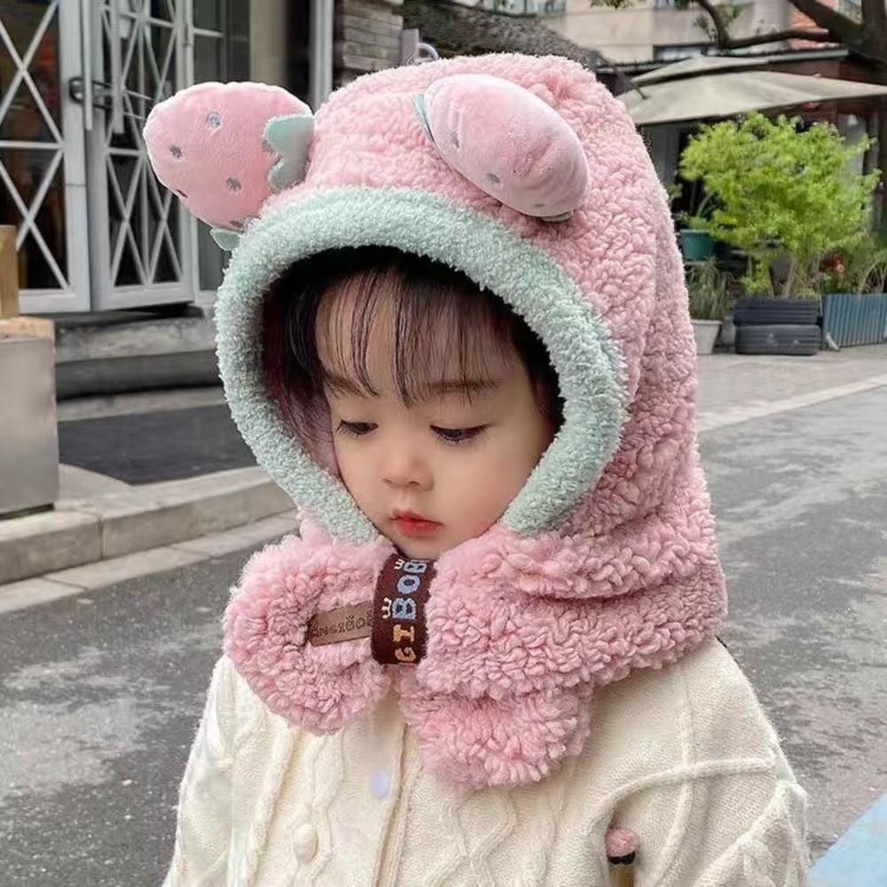 One-Piece Winter Baby Hat Scarf Plush Children Beanies Cap Cute Kids Hat Hooded Scarf