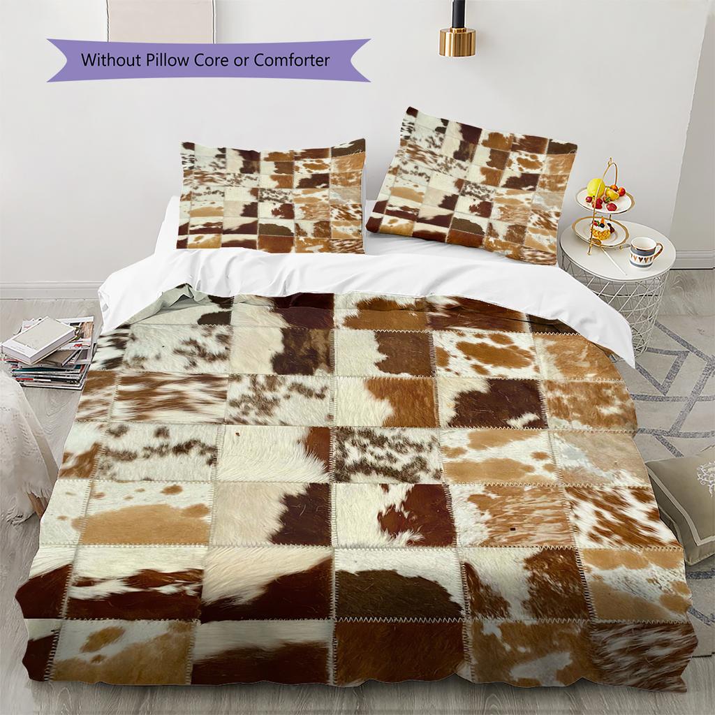 Rustic Cowhide Style Pattern Bedding Quilt Set Quilt Cover Pillowcase Home Decoration Gift (1 * duvet cover + 2 * pillowcase, without core)