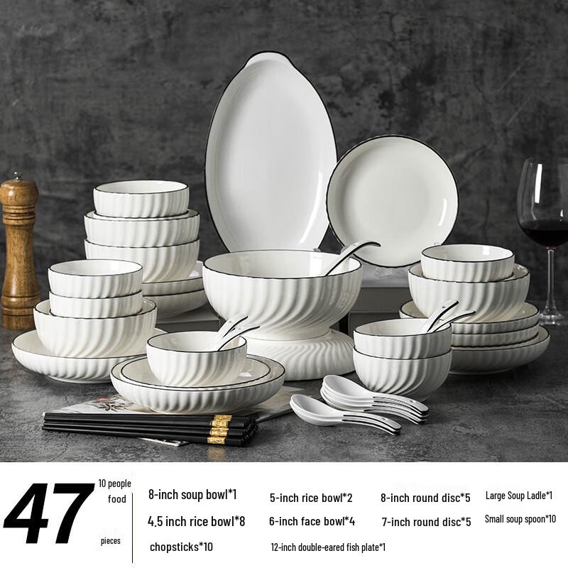Nordic Style Ceramic Dinnerware Set 47-piece with Soup Bowl