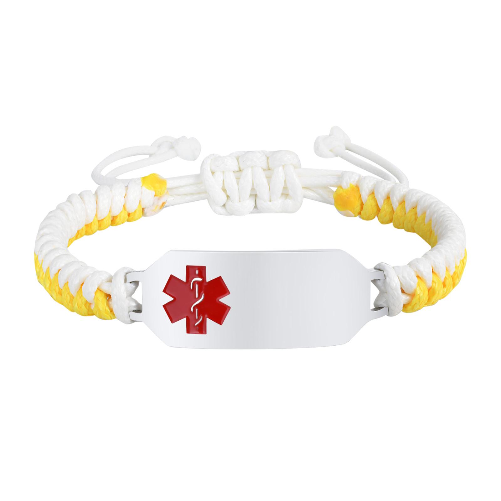 

Personalized Medical Alert ID Bracelet for Women, Free Engraving Braided Rope Bracelet Adjustable