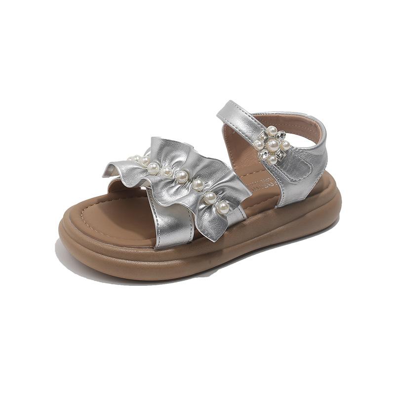 

New Style Flip-flops with Soft Soles, Girls Beach Shoes 26 серебряный