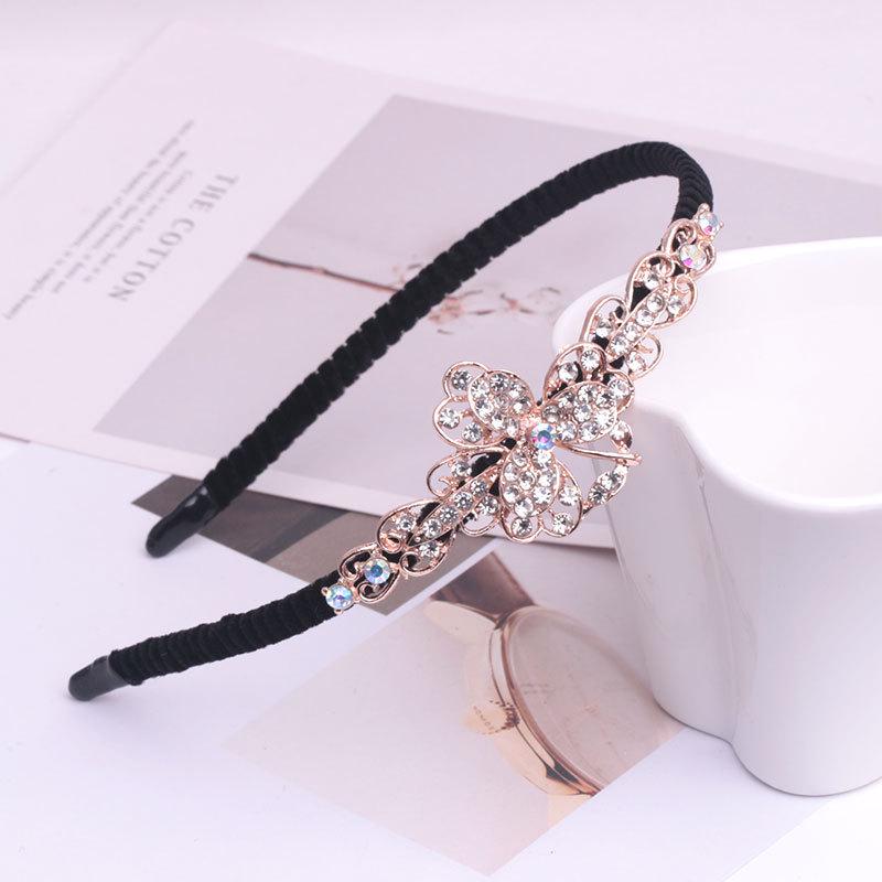 Gold Rhinestone Butterfly Korean Headband & Hairpin Set - Non-Slip Metal Hair Accessories