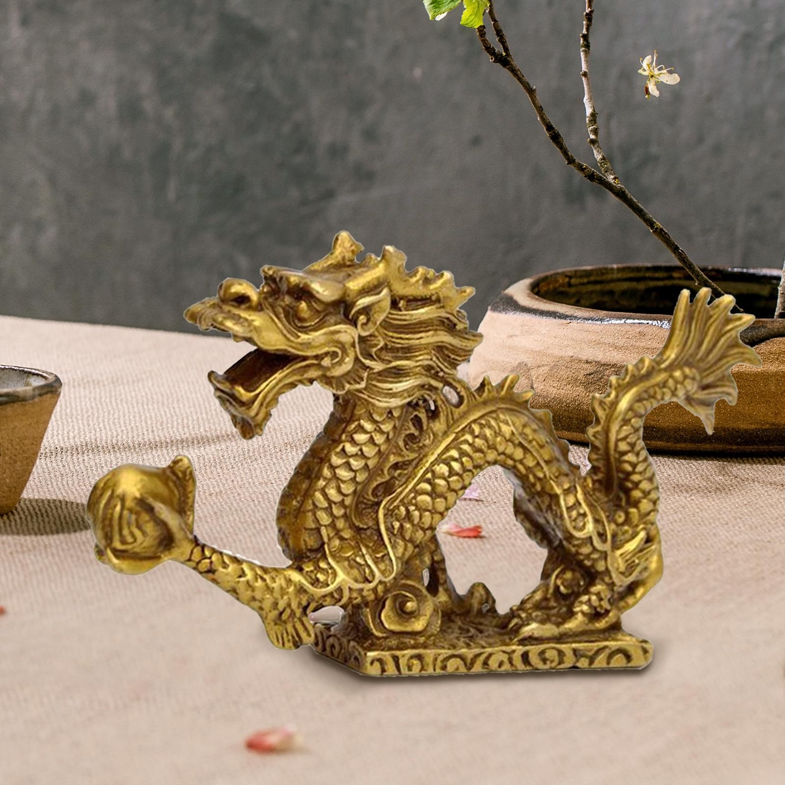 

Brass Dragon Figurine Feng Shui 2024 Chinese Dragon Statue for Congratulatory Living Room Cafe Bookcase Shelf Tabletop Decor