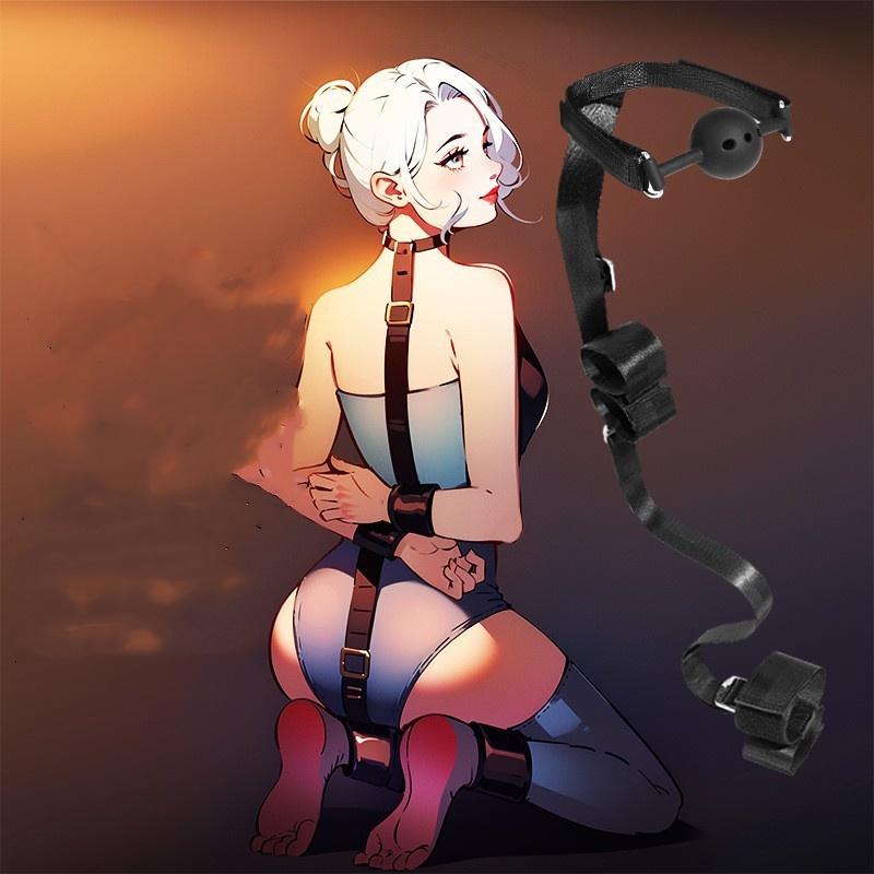 Sex Bondage Set Handcuffs + Footcuffs + Gag SM BDSM Dog Bones Silicone Gag Balls Drooling Sex Furniture Couple Play Toys Cosplay