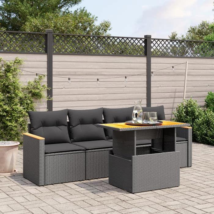 VidaXL Salon de Jardin avec Coussins 5 pcs, Canapés de Terrasse, Ensemble de Meubles de Patio, Mobilier d'Extérieur, Noir 3272952