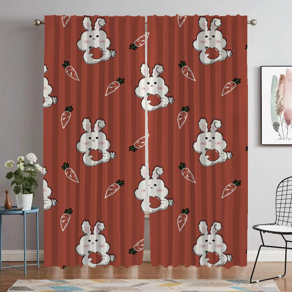 Rabbit Curtains Child Room Blackout Curtain for Room 2 Panel Tulle for Bedroom Partition Shades Halloween Decoration Living Home