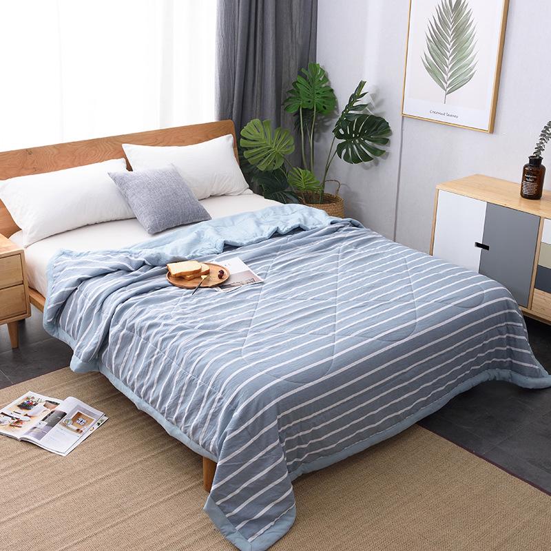 Letnia kołdra z bawełny pranej, Pasek w kratkę w stylu MUJI, Kołdra klimatyzacyjna do akademików, Letnia kołdra na łóżko pojedyncze, Kołdra na prezent