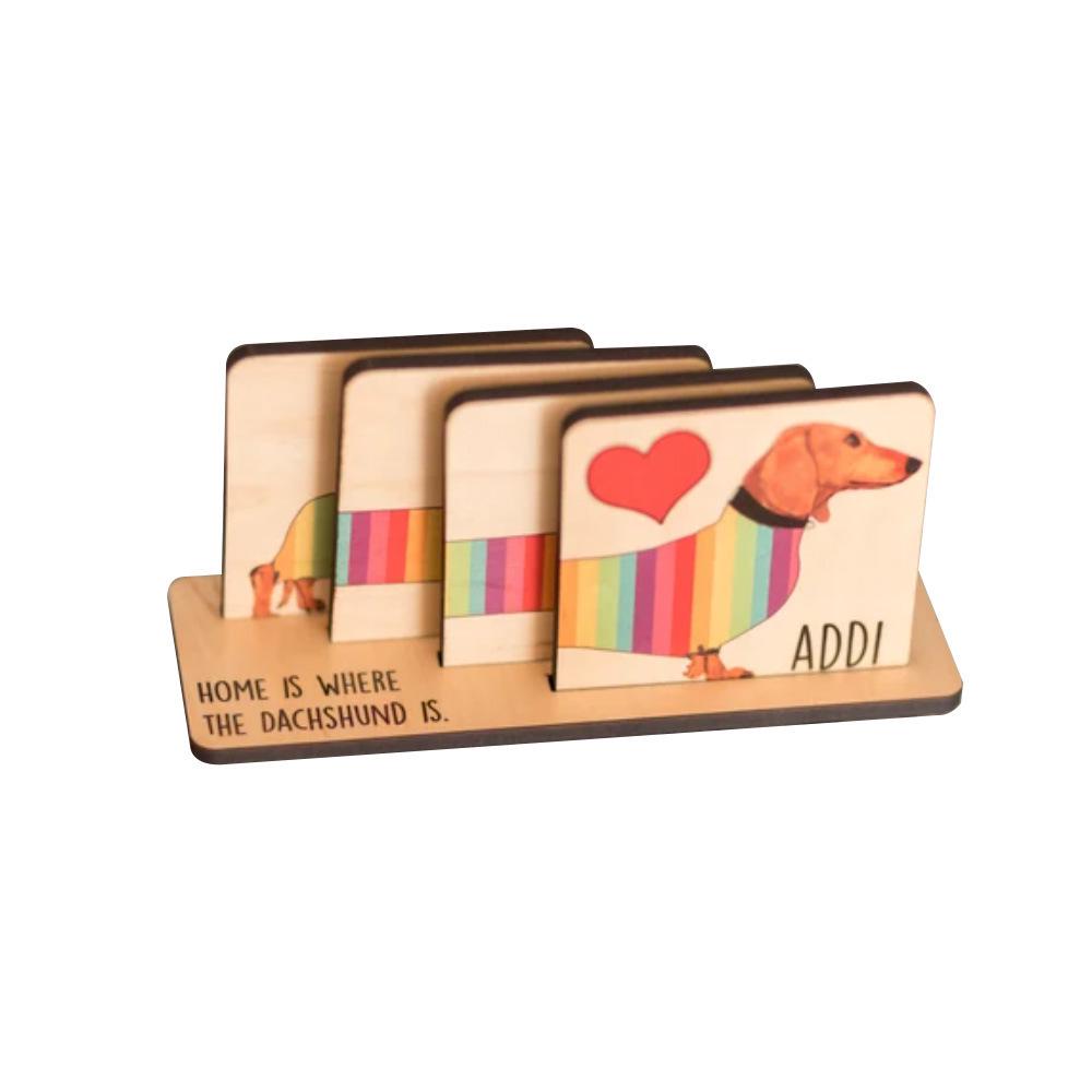 Dachshund Rainbow Wooden Coaster Set